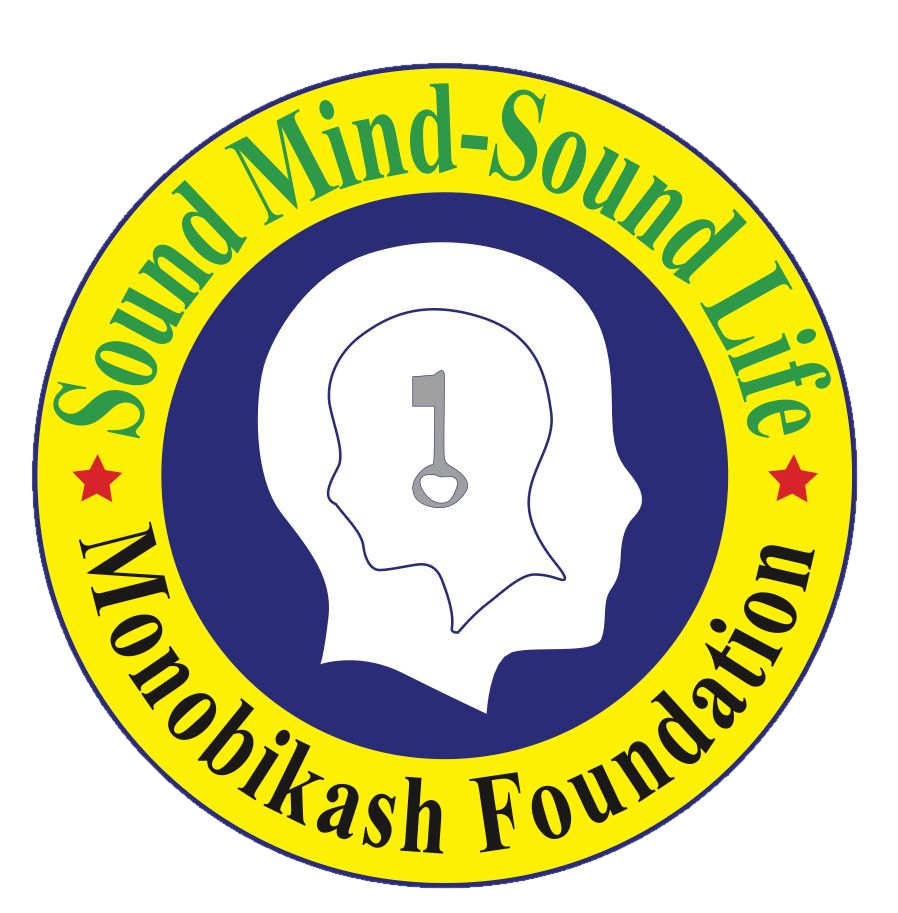 Monobikash Foundation logo: a key at the centre of a head silhouette, symbolising Sound Mind, Sound Life